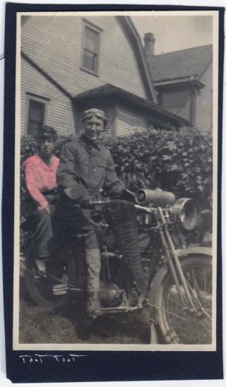 Couple Ready To Ride On Indian Motorcycle Hand Tinted Snapshot Photo Milwaukee