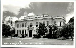 Kerrville,  Texas Rppc Real Photo Postcard Kerr County Court House C1940s