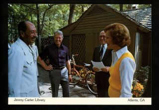 Political President Postcard Jimmy Carter Library W/ Rosalyn Carter Anwar Sadat