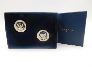 Ronald Reagan Presidential Library Signed Gold Plate Presidential Seal Cufflinks