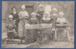 Normandia France - Women Bobbin Lace Maker - Old Postcard