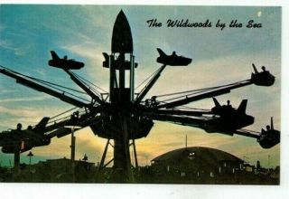 Nj Wildwood By The Sea Jersey Vintage Post Card Riding The Satellite Jets