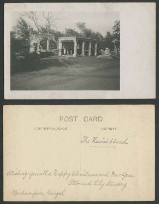 India Old Real Photo Postcard The Ruined Church Baharampur Bengal,  Xmas,  Natives