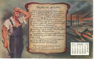 Advertising Postcard 1910 Calendar The Citizens National Bank Meyersdale,  Pa