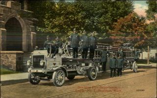 Brockton Ma Fire Department Pose On Truck 1914 Postcard