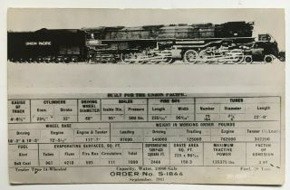 1948 Rppc Postcard Union Pacific Steam Engine Locomotive 4002 Specs Rr Railroad