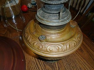ANTIQUE B & H HANGING OIL LAMP COUNTRY STORE FONT,  SHADE,  FRAME FLAME SPREADER 8