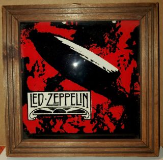 Vintage Led Zeppelin 6 " X6 " Carnival Glass Mirror 70s 80s Wood Framed
