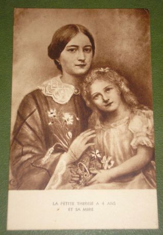 St Therese Of Child Jesus At The Age Of 4 Years W/her Mother Old Sepia H.  Card Pc