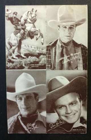 Vintage Photo Arcade Exhibit Card With 4 Western Cowboy Stars W/ Lone Ranger