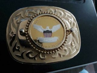 Rare Donald Trump Commander In Chief Challenge Coin Gold Colored Belt Buckle