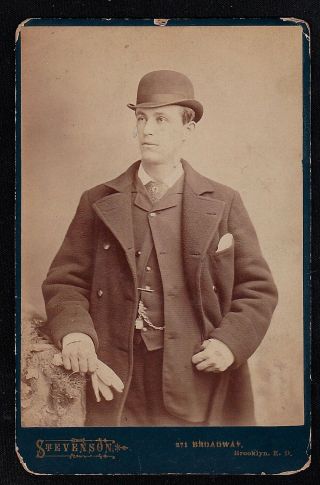 Antique Vintage Photograph Man In Derby Hat - Stevenson - Broadway Brooklyn E.  D.