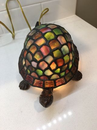 Vintage Tiffany Style Stained Glass Turtle Tortoise Accent Lamp Night Light