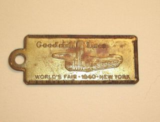 1939 1940 York World ' s Fair GOODRICH TIRES BRASS N.  J.  LICENSE PLATE KEY FOB 2