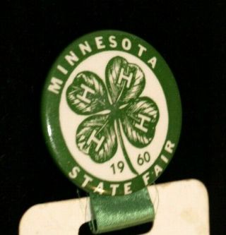 Minnesota State Fair Pin 4 Four H 1960 1 1/4 " Green White Vintage With Tag Rare