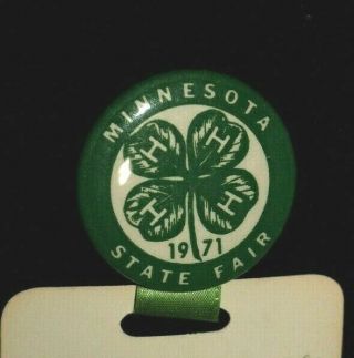 Minnesota State Fair 4 Four H Pin 1971 Ada 1 1/4 " Green White Tag Rare