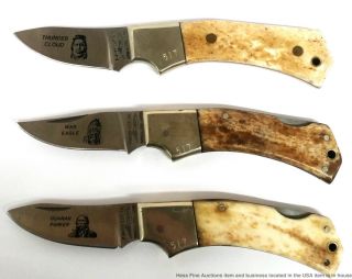 3 Vintage Parker Cutlery Native American Warrior Folding Pocket Knives Vintage