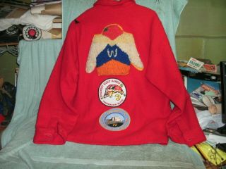 Vintage Official Boy Scouts Of America Red Wook Jacket Size 46 W/patches And Pin