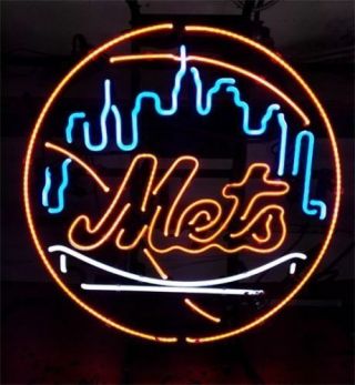 York Mets Real Glass Bar Beer Neon Light Sign 17 " X14 "