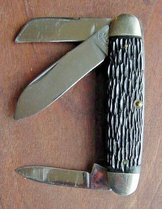 Old Barely PAL Pocket Knife Vintage 3 Bl Cattle Pattern w/ Belt Sheath FrSp 3