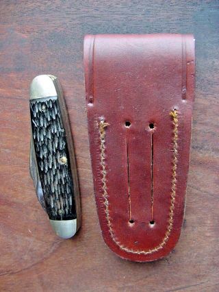 Old Barely PAL Pocket Knife Vintage 3 Bl Cattle Pattern w/ Belt Sheath FrSp 7