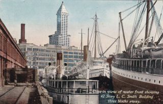 Smith Tower From The Water Front Seattle Washington Postcard 1910 