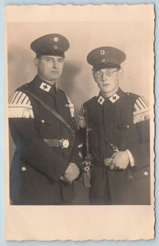 Postcard Wwi Era German? Red Cross Men In Uniform Rppc Real Photo K22