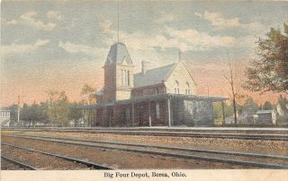 F61/ Berea Ohio Postcard 1911 Big Four Railroad Depot Station