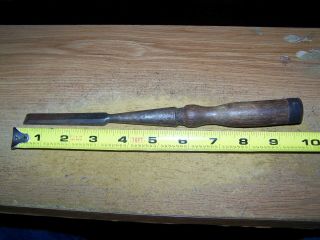 Old Wood Chisel Diamond Edge Socket Chisel 1/2 " Wide With Leather Tipped Ha