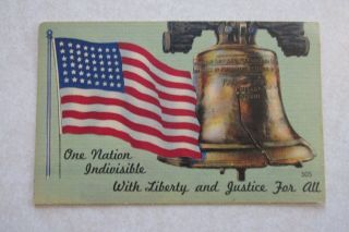 D526 Vintage Postcard Us Usa Flag Series 48 Stars Bell Liberty & Justice Nation