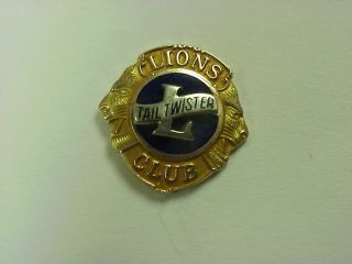 Vintage Lions Club Solid 10k Gold Past Tail Twister Enamel Lapel Pin Tie Tack