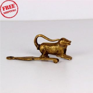 Vintage Old Antique Brass Handcrafted Dog Shape Pad Lock With Key,  Collectible