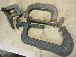 antique C clamp Belle city malleable iron co.  racine wi.  bat wing screw old farm 2