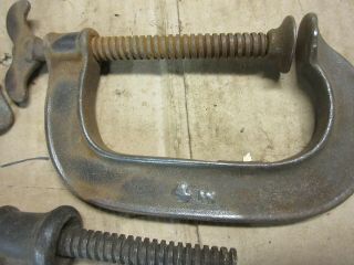 antique C clamp Belle city malleable iron co.  racine wi.  bat wing screw old farm 4
