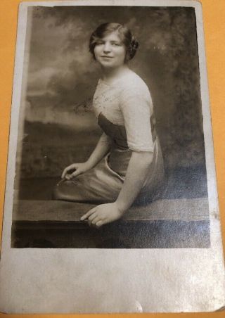 Vintage Postcards Rppc Woman In Dress Posing For Picture