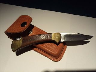 Buck Usa 112 Single Blade Lb Pocket Knife W/leather Sheath Vtg