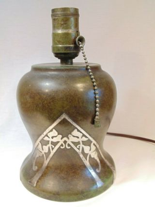 Great Antique Arts & Crafts Heintz Silver On Bronze Lamp Base Handel Tiffany Era