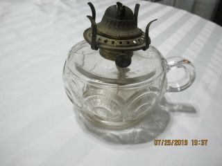 Vintage Clear Glass Hurricane Finger Handle Oil Lamp - No Shade