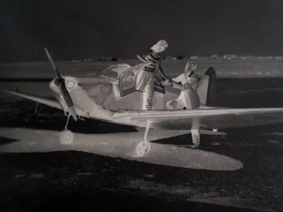 Vintage Glass Plate Negative,  Plane Landing At The Beach,  Eugene Delcroix C.  1949