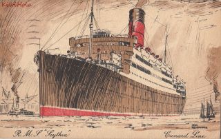 Postcard Ship Rms Scythia Cunard Line 1928