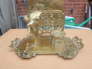 William Tonks &sons Antique Brass Inkwell With Oriental Design,  Geisha Girl