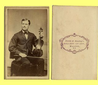 Exc 1870s Ferris & Hawley Cdv,  Malone Ny Man Showing You His Violin