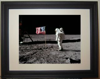 Apollo 11 Moon Landing Nasa American Flag Framed & Matted Photo Photograph