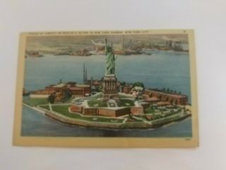 Vtg Linen Postcard Statue Of Liberty On Bedloe 