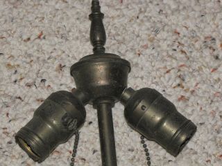 Antique All Brass Double Light Socket w/ Pull Chains and Finial For Lamp (24) 2