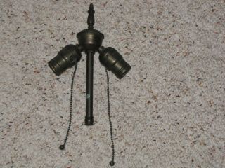 Antique All Brass Double Light Socket w/ Pull Chains and Finial For Lamp (24) 3