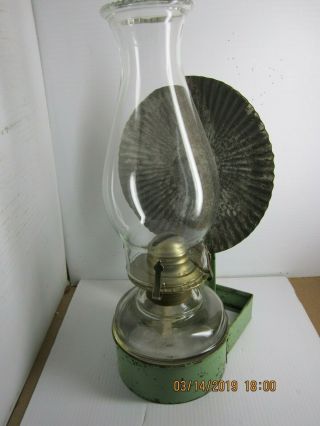 Vintage Kerosene Lamp With Tin Reflector And Wall Mount,  Oil Lamp