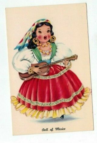 Vintage Tichnor Gloss " Dolls Of Many Lands " Post Card - Mexico