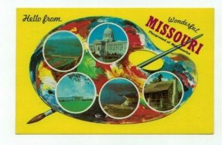 Mo Missouri Vintage Chrome Post Card " Hello From.  " And Paint Pallette Design