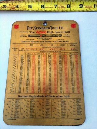 Vingtage Guide The Standard Tool Co.  Form 4734 Table Of Speeds & Feeds